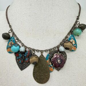 Charm Necklace‎ Boho Enamel Butterfly Flower Cloisonne Vintage Style